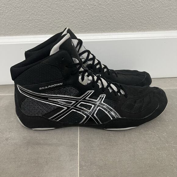 Asics SnapDown Mens 13 Black Silver Lace Up Wrestling Athletic Shoes J502Y main image 4
